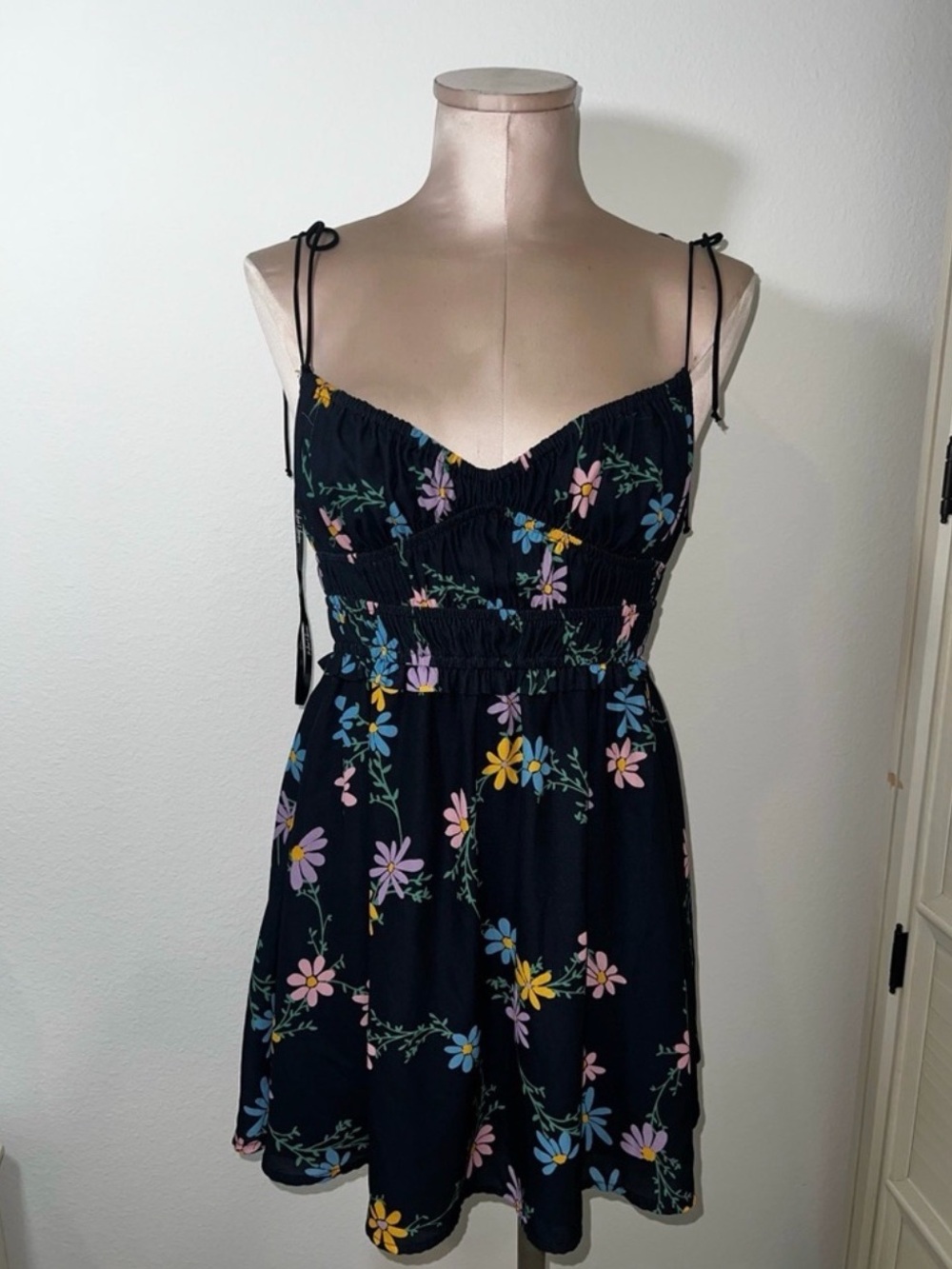 For Love & Lemons Lori Tie-Shoulder Mini Dress in Blue Floral. Worn once